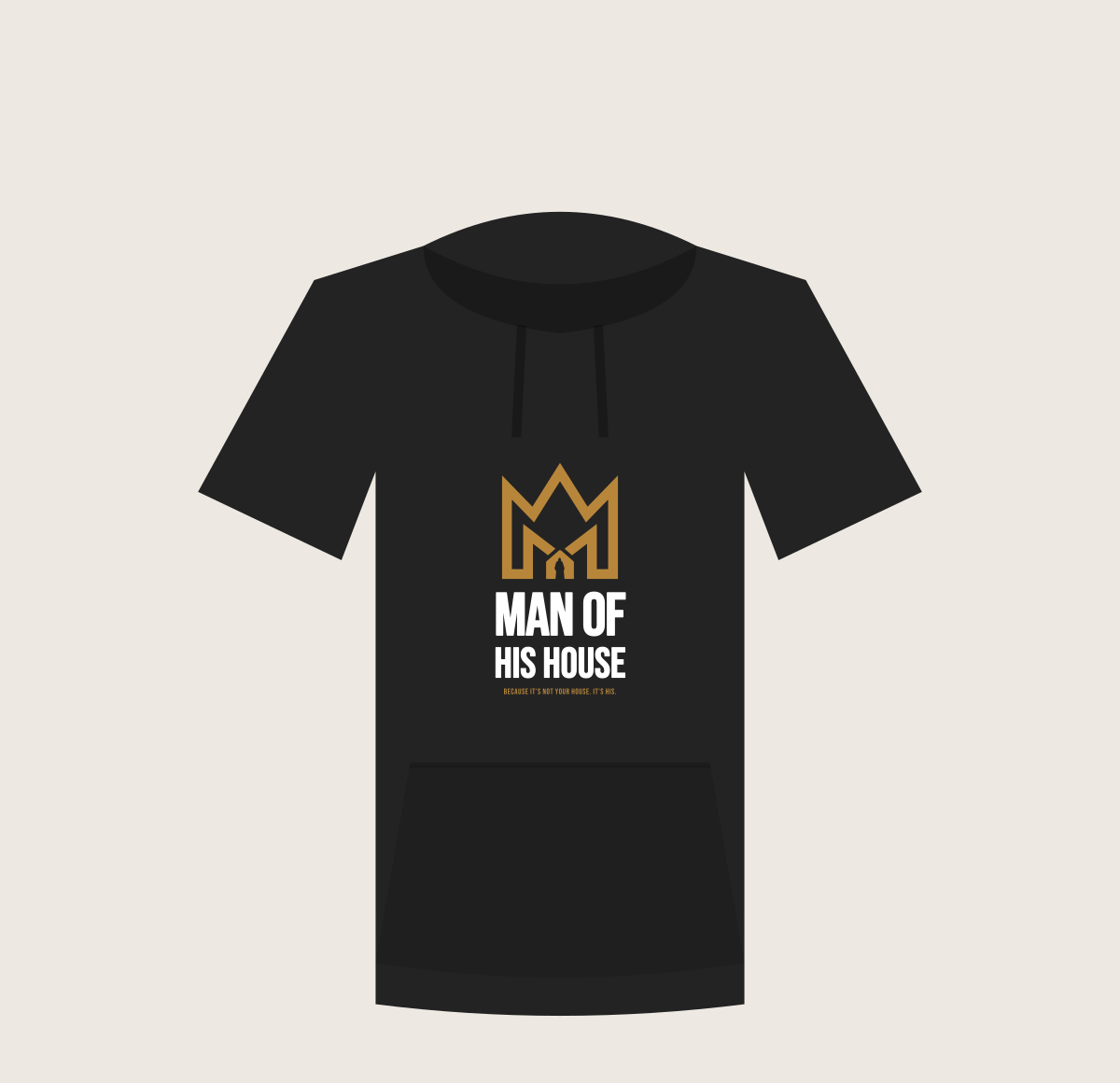 Black hoodie with stacked Man of His House logo