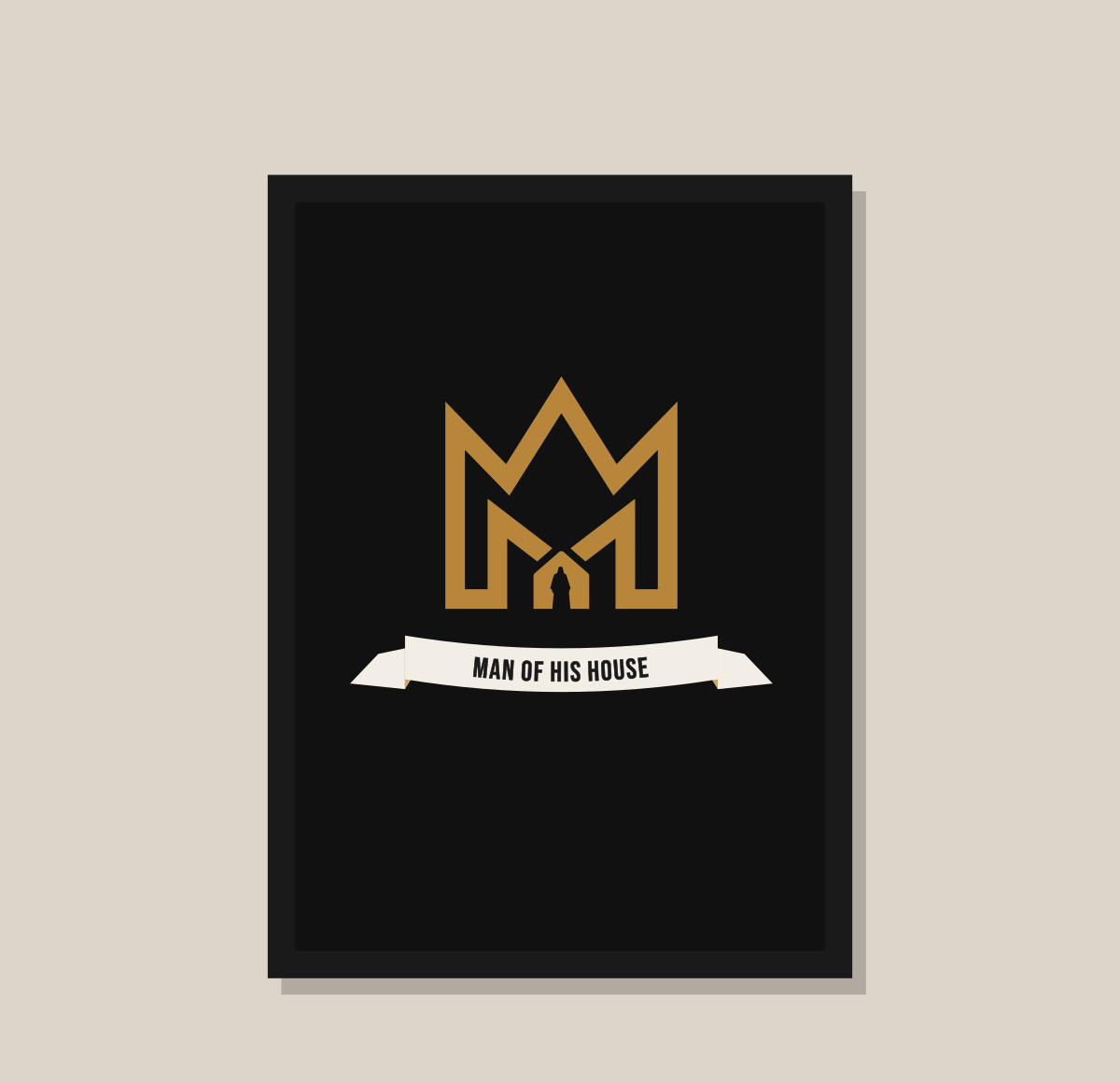 Framed wall print of the gold Man of His House crest